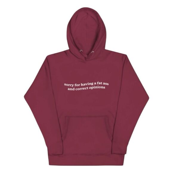 Fat A** & Correct Opinions Hoodie Sweatshirt Maroon White Graphic Fleece 2X - Picture 1 of 7